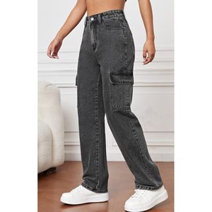 Pantalon cargo en denim gris multi-poches, style rétro vintage, streetwear tendance, écologique, respirant, lavé, taille 26 à 40 - Product Image 4