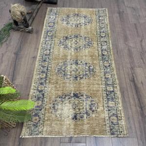 Alfombra Turca Vintage Pequeña de 2.6x5.2 pies, Alfombra de Lana Azul - Product Image 1