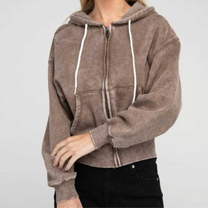 Survêtement à capuche d'hiver délavé à l'acide pour femmes Streetwear personnalisé 2 pièces ensemble de survêtements à capuche de haute qualité pour femmes - Product Image 1