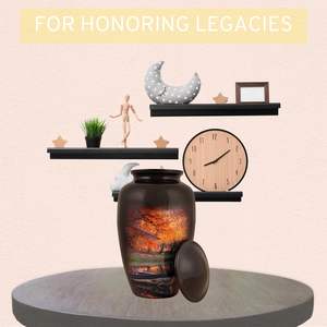 Urna de cremación de aluminio hecha a mano naranja y negra para adultos, recuerdo de cenizas conmemorativas funerarias seguras y duraderas, tamaño personalizado - Product Image 6