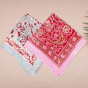 Ensemble de 2 bandanas en coton, foulard pour cheveux et cou, imprimé à la main, réutilisable - Product Image 4