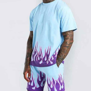 Nueva llegada de camisetas de algodón 100% para hombre, ropa deportiva informal, conjunto corto con logotipo bordado, transpirable para el verano - Product Image 1