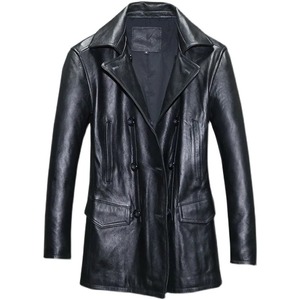 <b>Genuine</b> <b>Leather</b> <b>Jackets</b> Men Pure Cowhide Trench Coat Male Medium Lapel Double Breasted Korean Slim Natural Men's <b>Leather</b> <b>Jacket</b> - Product Image 1