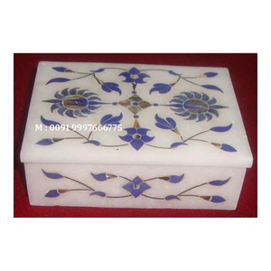 Beautiful Handmade Unique Blue Design Attractive White Marble Inlay Jewelry <b>Box</b> Rectangular Shape For <b>Storage</b> And Gift Purpose - Product Image 1