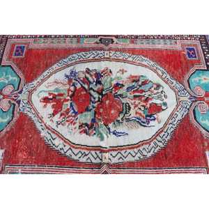 Turkish Rug, Area 4.5x6 ft Vintage Rug, <b>Red</b> Blue Polka dot <b>Wool</b> Rug - Product Image 4