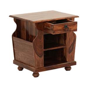 Elegante mesa auxiliar de cama de madera con 1 cajón y estante de almacenamiento lateral Calidad Superior disponible en mesas para espacio habitable para el hogar - Product Image 3