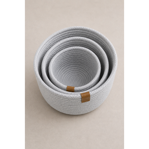 Three-Piece Woven Basket Set in Grey Rattan Plastic Fabric with Metal PP for Storage for Bathroom Kitchen Bedding Food Bag Tools - Product Image 2