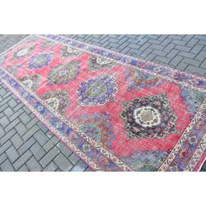 Vintage <b>Runner</b> Rug 4.6x12.5 ft, Turkish <b>Red</b> Polka dot Wool Rug - Product Image 4