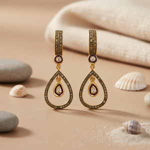 Boucles d'oreilles pendantes en forme de poire plaquées or pour femmes, bijoux pour mariage avec opale de quartz, symbole religieux chrétien - Product Image 2