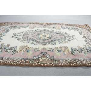 Vintage Turkish Area Rug 3,8x6,8 ft, <b>Brown</b> Pink Moroccan <b>Wool</b> Rug - Product Image 3