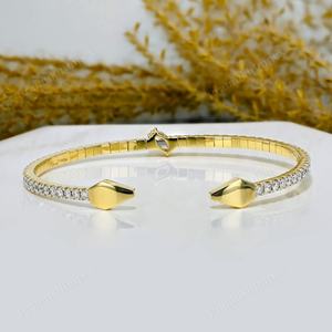 Brazalete abierto Ajustable Oro amarillo sólido de 10 quilates con diamante cultivado en laboratorio Brazalete de joyería fina Accesorio de moda del fabricante - Product Image 3