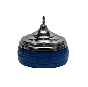 Hot Pot arabe design moderne pour mariage, plat de présentation, Pot de restauration en métal bleu avec couvercle argenté, Casserole en métal, Réchauffeur d'aliments - Product Image 1