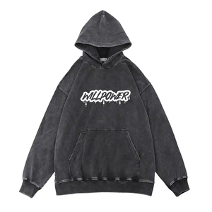 Sudaderas con capucha de lavado ácido de alta calidad para adultos Color negro Logotipo impreso en pantalla personalizado Outwear Sudaderas con capucha elegantes Sudaderas - Product Image 1