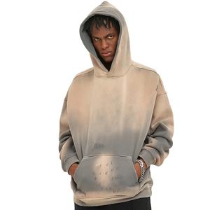 OEM personalizado al por mayor pulóver Vintage ácido lavado con capucha para los hombres de algodón pesado de gran tamaño sudaderas con capucha en blanco - Product Image 1