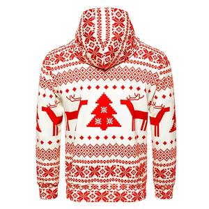 Custom Printed <b>Christmas</b> Hoodie Red White Reindeer Tree Pattern Warm Fleece Winter <b>Sweatshirt</b> Unisex Festive Holiday Knitted - Product Image 2