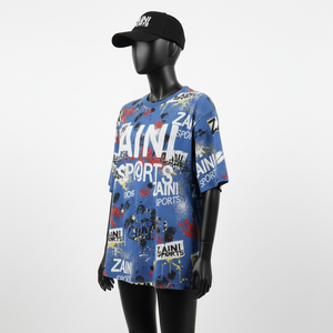 Camiseta Holgada para Mujer, Algodón Premium, Jersey Suave y Transpirable, Azul Multicolor, Sublimación Completa, Logotipo Personalizado, Camiseta de Algodón para Mujer - Product Image 4