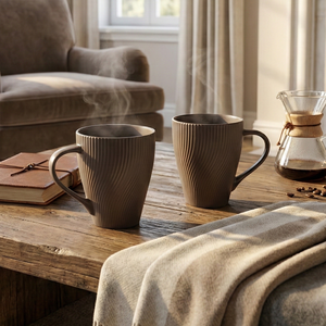 Taza de Café Acanalada, Juego de 2 Tazas de Café de Porcelana Fina, Taza para Beber Café, Té o Leche, Lujosa y Duradera, Ideal para Regalos - Product Image 2