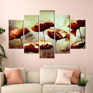 Elegant Botanical Flowers <b>Painting</b> - Printed <b>Canvas</b> Artwork <b>for</b> Modern Decor,5P Mix:Gallery Wrap - Product Image 1