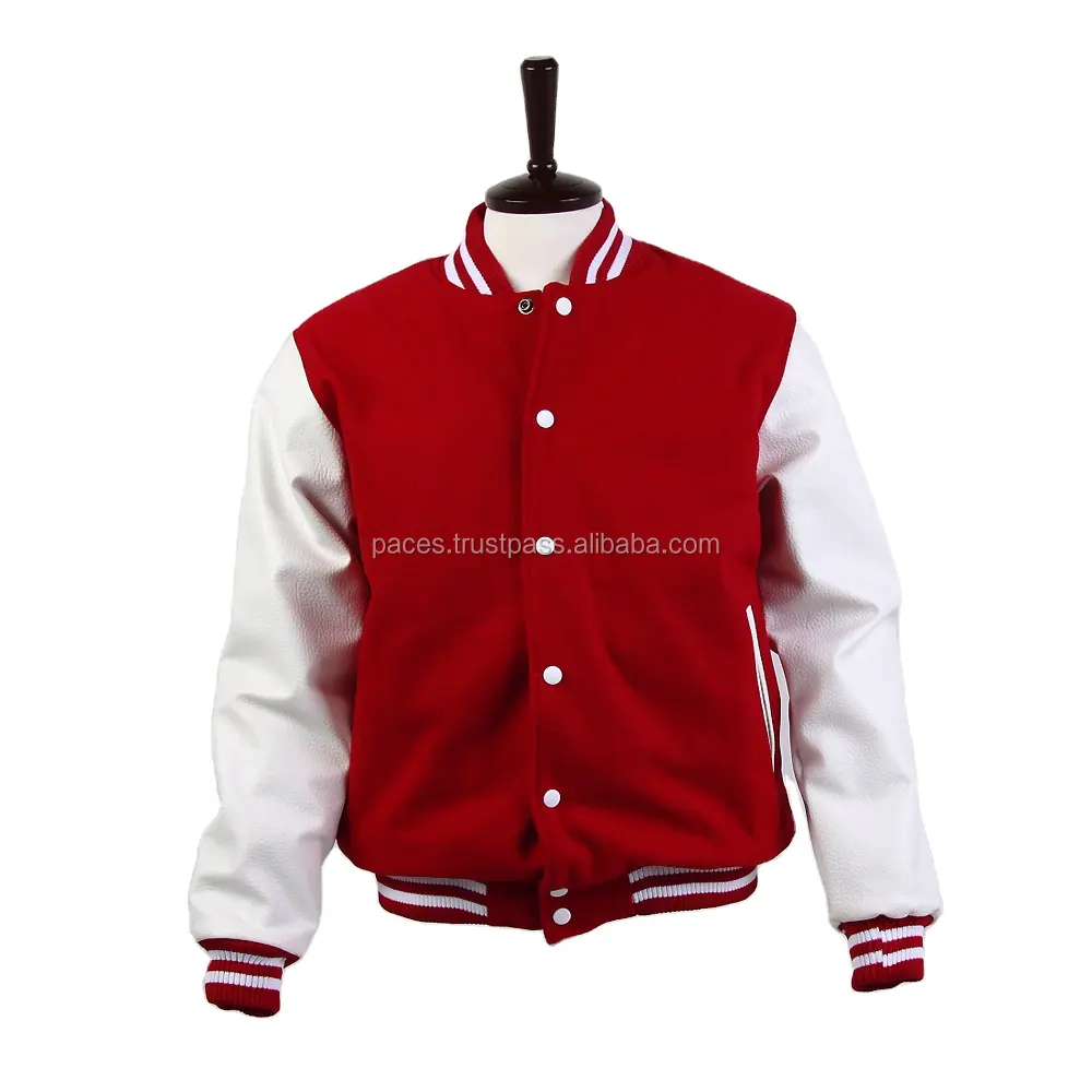 Get customized Chenille embroidery New Varsity Letterman Baseball Jacket custom wool and leather Red baseball varsity