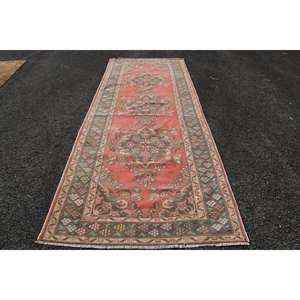 Alfombra turca de área grande, rosa y verde de retazos diseño clásico, patrón abstracto rectangular, látex de lana de 4,6X12,3 pies para alfombra de salón - Product Image 1