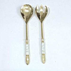 Brass Metal Silver Plated Decorative Salad Serving <b>Set</b> MOP Design Handle <b>Kitchen</b> Serving <b>Set</b> - Product Image 4