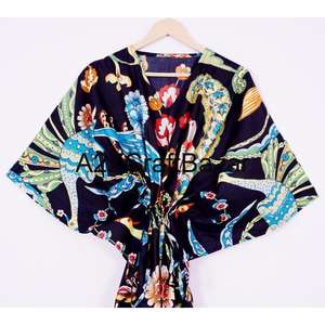 Boho Women Clothing Manufactures Kaftan Cotton Loose Fit Wear Maxi <b>Dress</b> V Neckline Pretty Short Kaftan Swimsuit Beach <b>Cover</b> up - Product Image 2