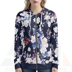 เสื้อฮู้ดผ้าเทอร์รี่สำหรับผู้หญิง ฤดูหนาว สีกรมท่า ลายดอกไม้ พิมพ์ลาย น้ำหนักเบา มีตัวเลือกโลโก้ด้านหน้า เหมาะสำหรับสวมใส่ลำลอง - Product Image 3