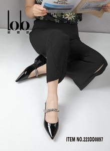 Catena da donna con tacco grosso Mary Jane ballerine in pelle di strass con chiusura a punta chiusa - Product Image 5