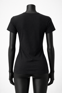 Camiseta gráfica negra para mujer, estampado de arte lineal minimalista, corte ajustado, algodón, informal, manga corta, camiseta de moda - Product Image 2