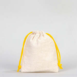 Organic Cotton 4 W X 5 H Yellow <b>Drawstring</b> Fabric <b>Pouch</b> with Embroidered Logo Reusable for Craft Packaging and Promotion - Product Image 1