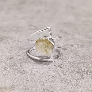 Bague pour femme en argent sterling 925, pierre précieuse citrine naturelle, pierre de naissance de novembre, double bande, bijoux faits à la main, Noël - Product Image 2
