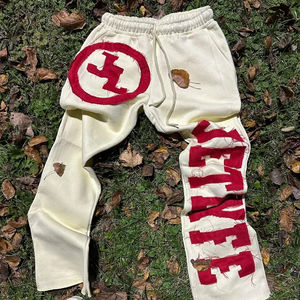 Alta calidad Casual francés Terry algodón mezclado Y2K Cargo pantalones de chándal apilados Flared Joggers cierre de cordón peso medio personalizado - Product Image 2