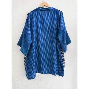 Robe de chambre en soie décontractée respirante pour femmes grandes tailles, imprimé indien patchwork, manches courtes, longueur genou, vêtements de nuit d'automne - Product Image 4