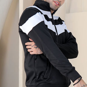 Veste à fermeture éclair deux pièces pour hommes personnalisée survêtement en polyester à fermeture éclair survêtement coupe-vent pour la salle de sport ensemble de vêtements de sport courts - Product Image 4