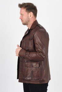 2025 Veste en cuir matelassé d'hiver pour hommes en cuir marron de haute qualité avec fonction chauffante confortable et abordable - Product Image 3