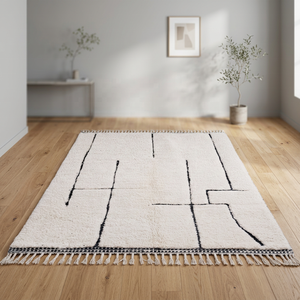 Tapis Beni Ourian fait main de haute qualité avec laine biologique, style bohème, à poils longs, pour usage domestique - Product Image 5