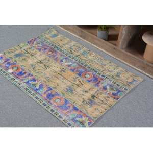 Alfombra de área grande Bohemia clásica turca Vintage 2,5 X 3.4ft Beige azul Patchwork diseño lana Material látex rectángulo pasillo - Product Image 4