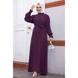 Col ouvert manches plissées robe caftan confortable décontracté prune Hijab pour les femmes longue Burqa pour l'hiver et l'été - Product Image 3