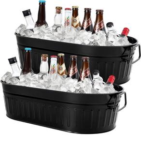 Black Coated Iron Galvanized Wine Bottle <b>Cooler</b> Ice Bucket Oval Shape for <b>Outdoor</b> Party Events Celebrations <b>Drink</b> Chiller - Product Image 2