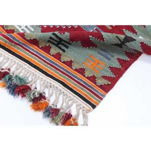 Turkish Vintage Area Rug 4.2x5.8 ft, <b>Red</b> <b>Wool</b> Rug - Product Image 5