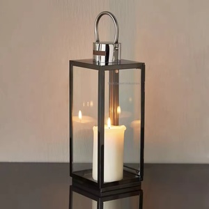 Black Nickel Decorative Metal Candle <b>Lantern</b> With Clear Glass for Home and <b>Christmas</b> Lights Decor Hanging <b>Lanterns</b> - Product Image 1