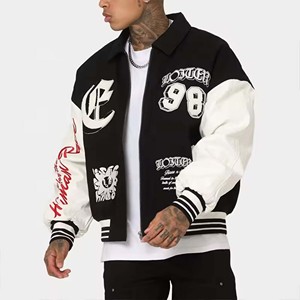 Personalizado de los hombres de peso pesado de invierno Stand Collar Varsity chaqueta transpirable cremallera cuero Chenille bordado nueva lona interior - Product Image 1