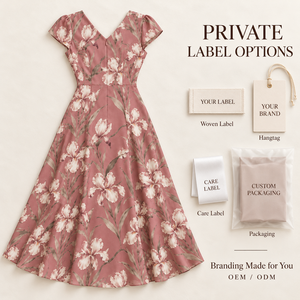 Abito Midi da Donna Personalizzato OEM con Stampa Contorno in Porcellana, Bordo Zaffiro Effetto Ciottolo Disegnato a Mano, Esclusiva Anteprima Espositiva, Private Label - Product Image 4