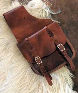 Nouveau sac de selle en cuir fait à la main, accessoires d'équipement de course cavalier, fourre-tout portable multifonctionnel marron