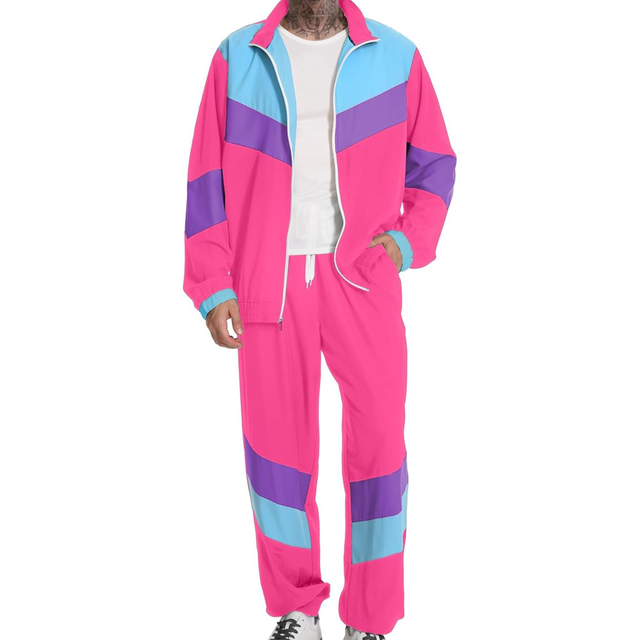 80er-Jahre Trainingsanzug Für Damen – 2-teilig, Farbblock, Neon, Retro-Look – Hoodie Jogger Für Mottopartys & Sport Reißverschluss Hoodie Mit Jogger