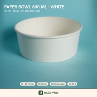 Bol en papier blanc à paroi simple de 600 ml, récipient alimentaire en kraft, gobelet jetable, impression flexographique pour salade, fruits, soupe, poke
