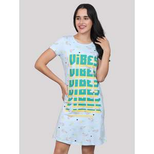 Evolove Camisón corto informal de punto suave con estampado 100% algodón hasta la rodilla para mujer en azul - Product Image 2