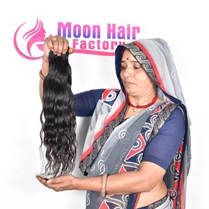 Produit authentique, meilleure qualité, mèches de cheveux humains indiens alignées sur les cuticules, extensions ondulées à double trame, couleur noire naturelle, vente en gros - Product Image 2