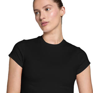 T-shirt court pour femme, respirant, anti-rides, en jersey, col rond, manches courtes, multicolore, uni, sans taille, avec - Product Image 3