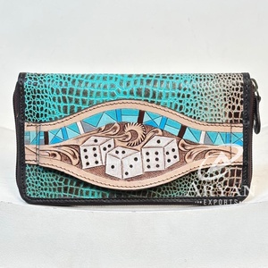 กระเป๋าสตางค์มีซิปหนังแท้ลายนูนหนังจระเข้สำหรับผู้หญิงหลายช่องใส่บัตรกระเป๋าคลัทช์สำหรับเดินทางพร้อมช่องใส่มือ - Product Image 1